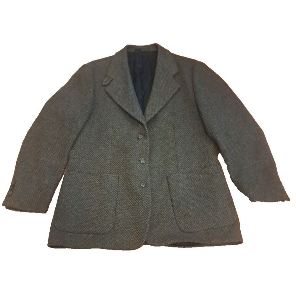 Vintage Womens LL Bean Tweed Blazer Herringbone Lined Wool Blend Pockets 10